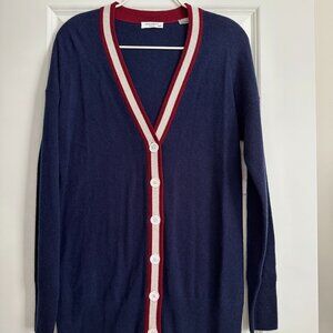 NWT EQUIPMENT Gia Cashmere Cardigan With Tipping in Peacoat Multi Size XS